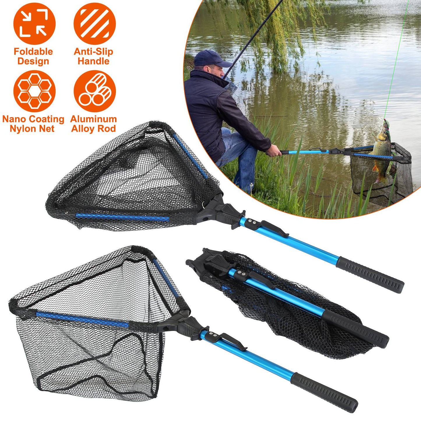 Foldable Fishing Net with Aluminum Handle and Nano Coating LJGDeals