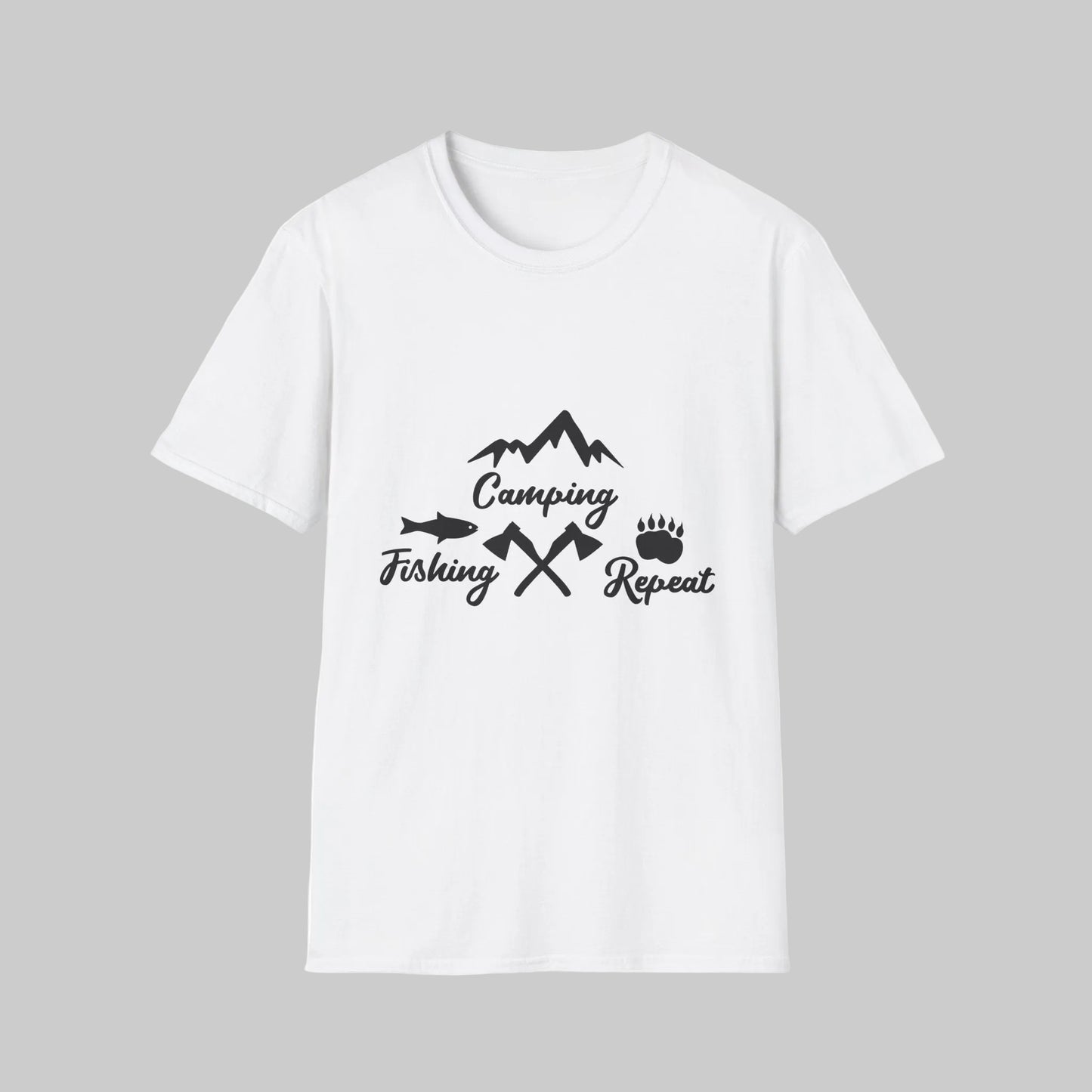 Camping Fishing Repeat T-Shirt - Outdoor Adventure Shirt for Campers & Anglers
