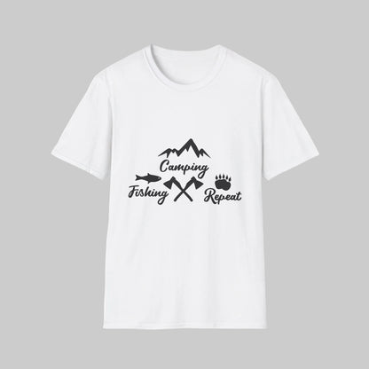 Camping Fishing Repeat T-Shirt - Outdoor Adventure Shirt for Campers & Anglers