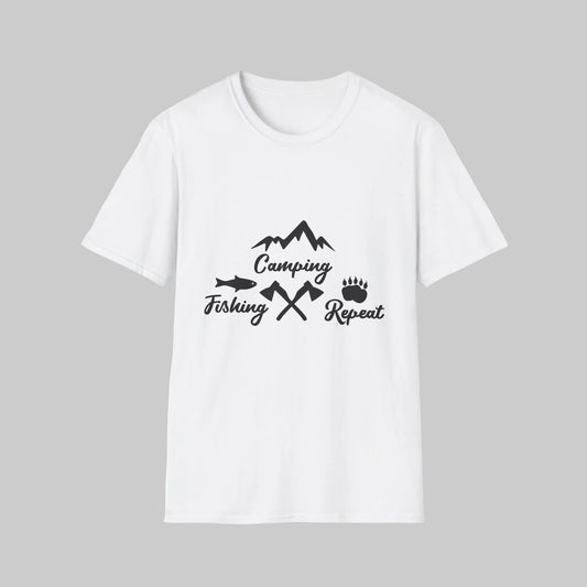 Camping Fishing Repeat T-Shirt - Outdoor Adventure Shirt for Campers & Anglers