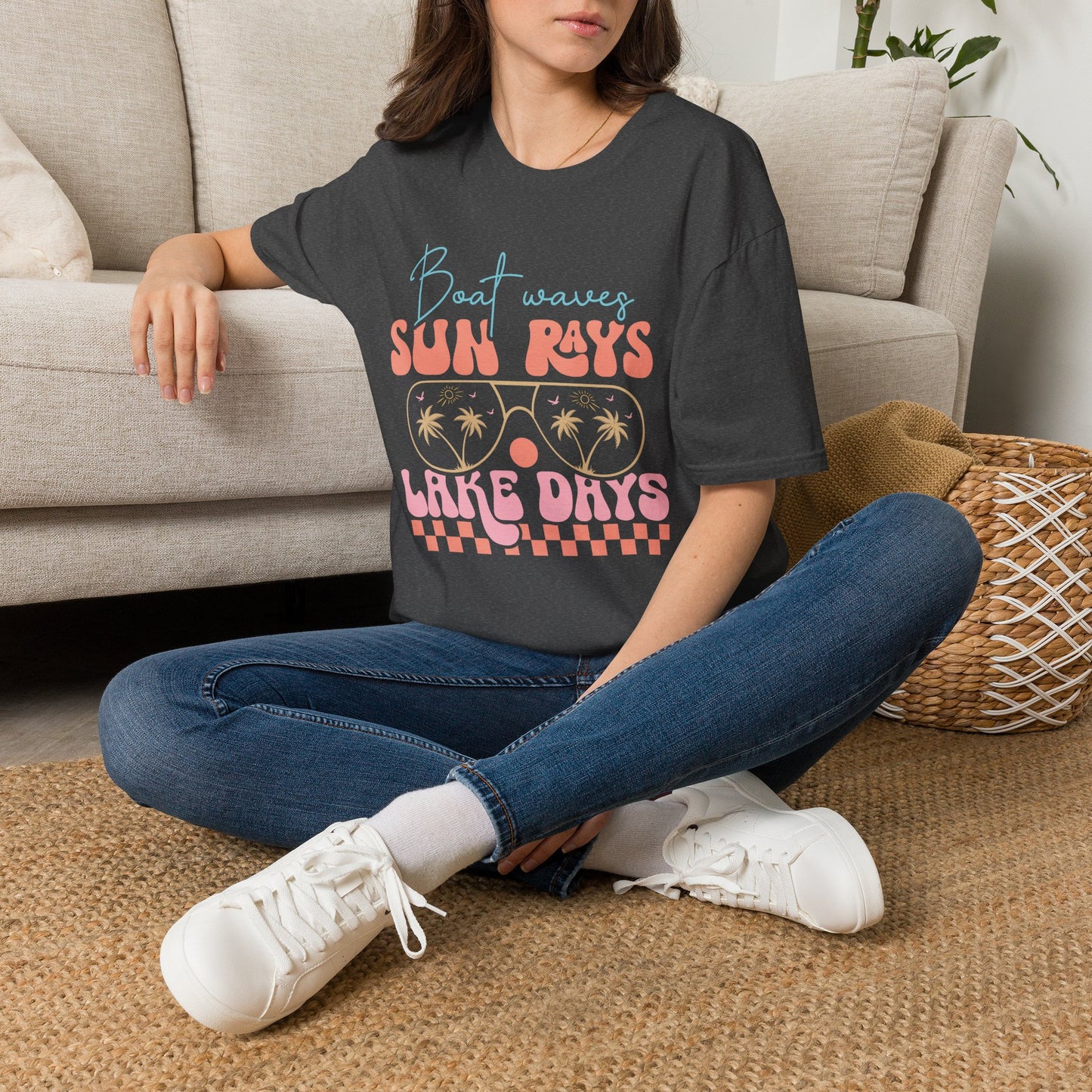 "Boat Waves Sun Rays Lake Days" Vintage Beach Tee