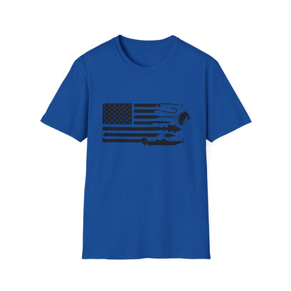 American Flag T-Shirt — Rods, Lures & Bass Silhouette