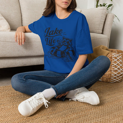 Lake Life T-Shirt — Raccoon Floating with Drink Graphic