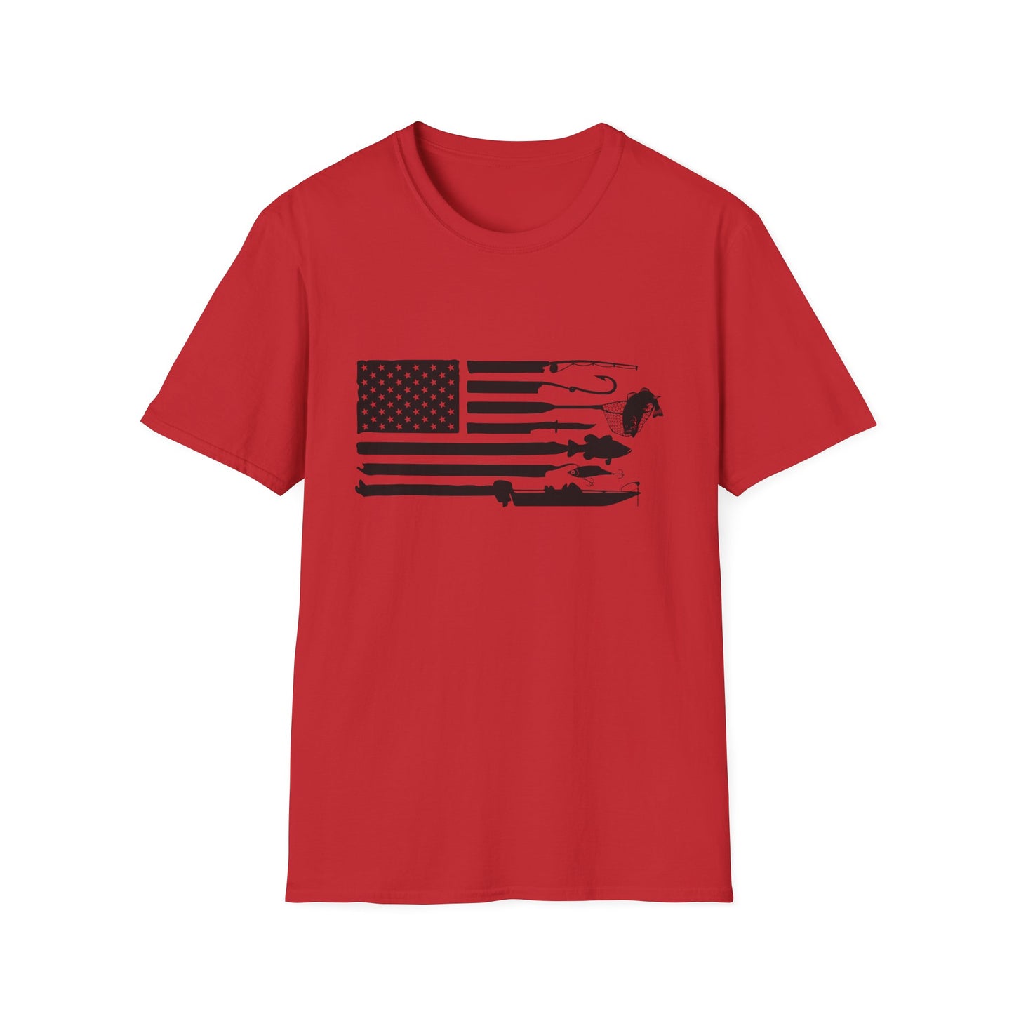 American Flag T-Shirt — Rods, Lures & Bass Silhouette