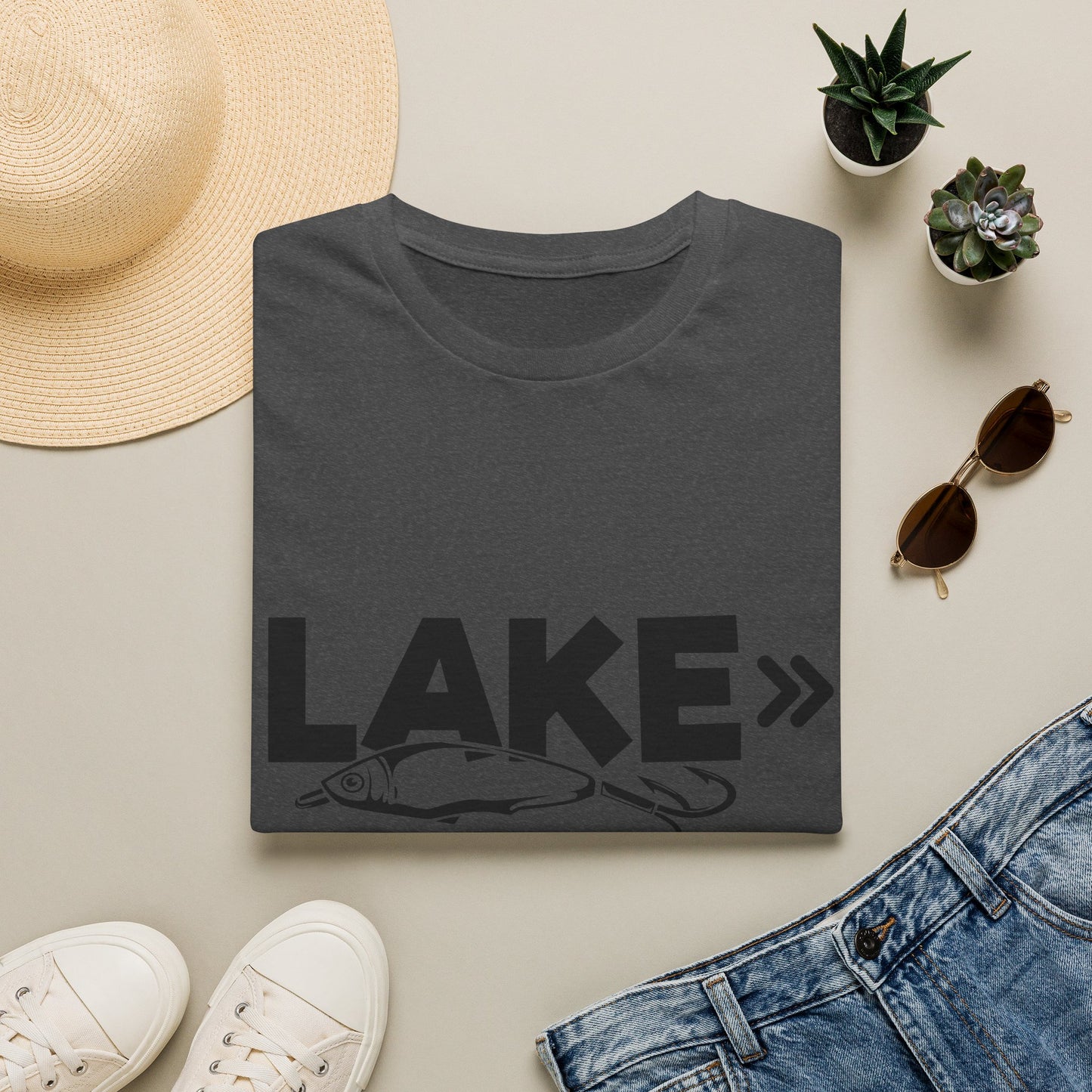 Lake Fishing T-Shirt — 'LAKE' with Bass Lure Graphic