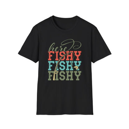 Here Fishy Fishy Fishing T-Shirt — Cute Retro Fishing Tee for Anglers