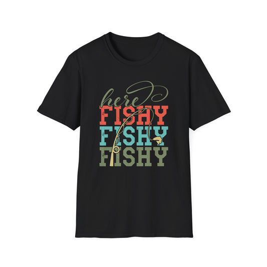 Here Fishy Fishy Fishing T-Shirt — Cute Retro Fishing Tee for Anglers