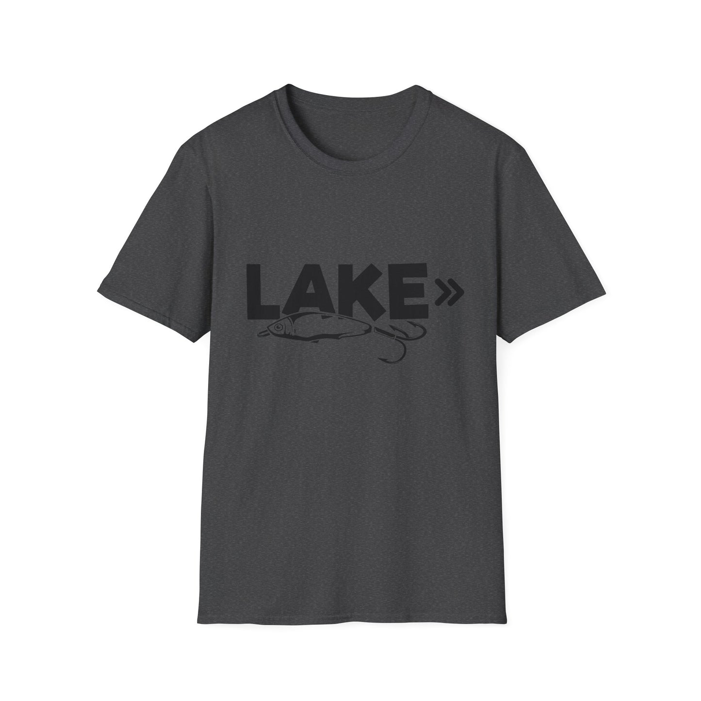Lake Fishing T-Shirt — 'LAKE' with Bass Lure Graphic