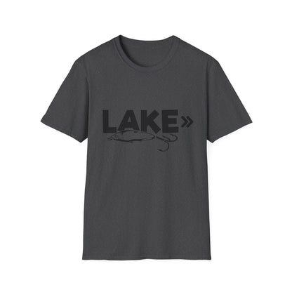 Lake Fishing T-Shirt — 'LAKE' with Bass Lure Graphic