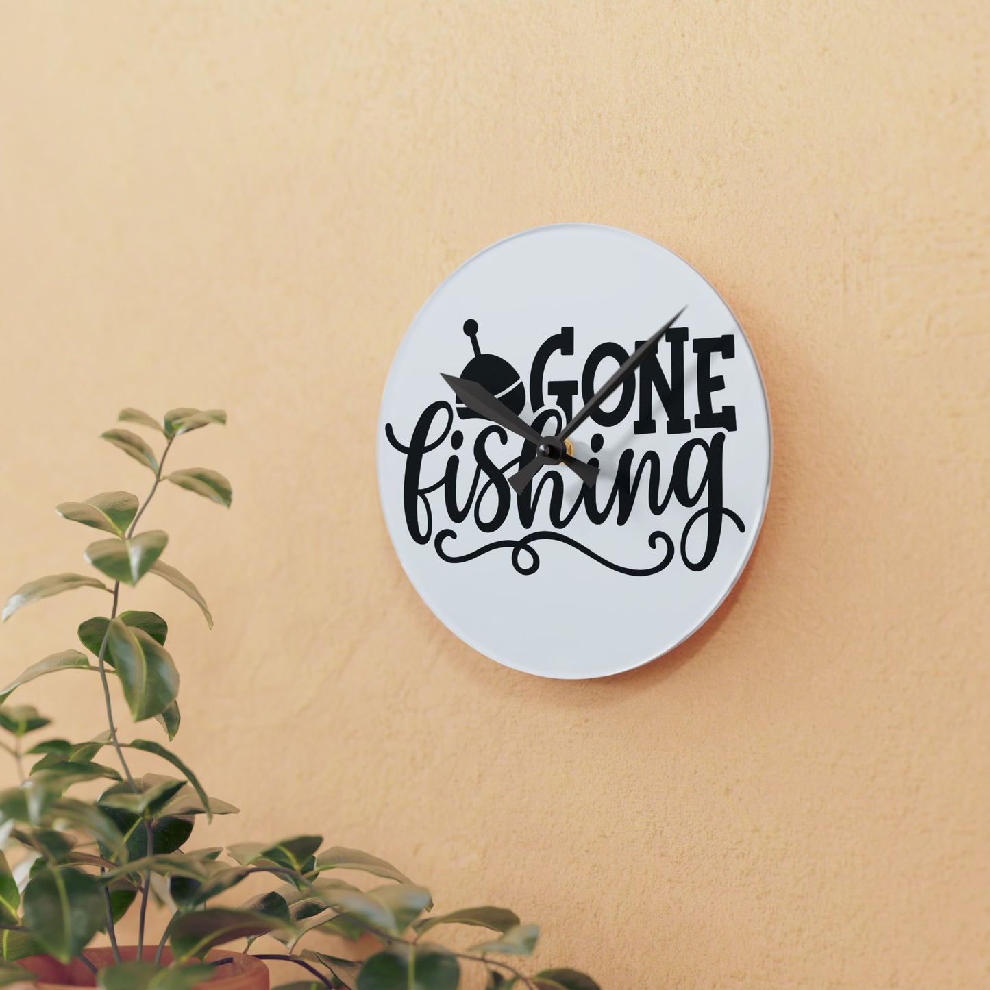 Gone Fishing Acrylic Wall Clock — Nautical Fishing Decor