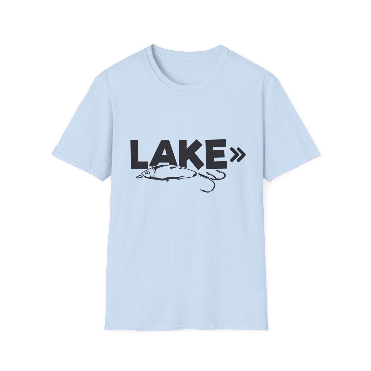 Lake Fishing T-Shirt — 'LAKE' with Bass Lure Graphic