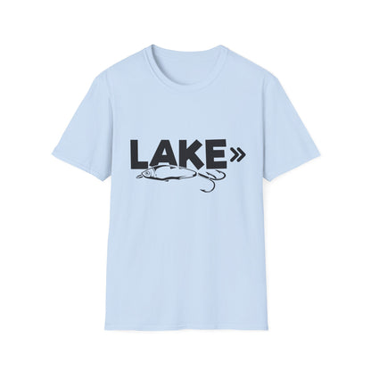 Lake Fishing T-Shirt — 'LAKE' with Bass Lure Graphic