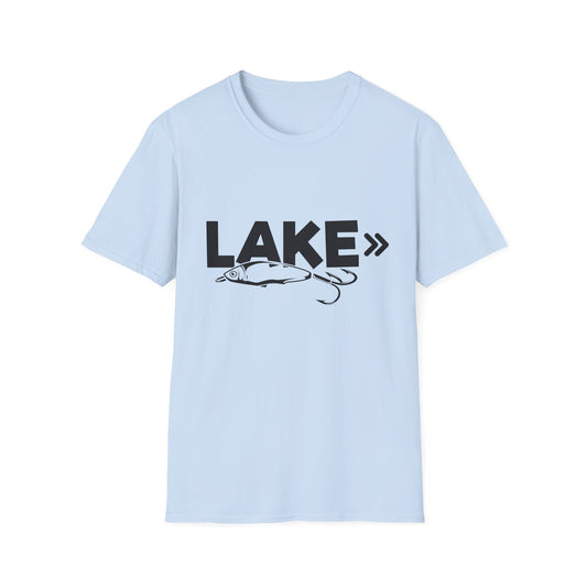 Lake Fishing T-Shirt — 'LAKE' with Bass Lure Graphic