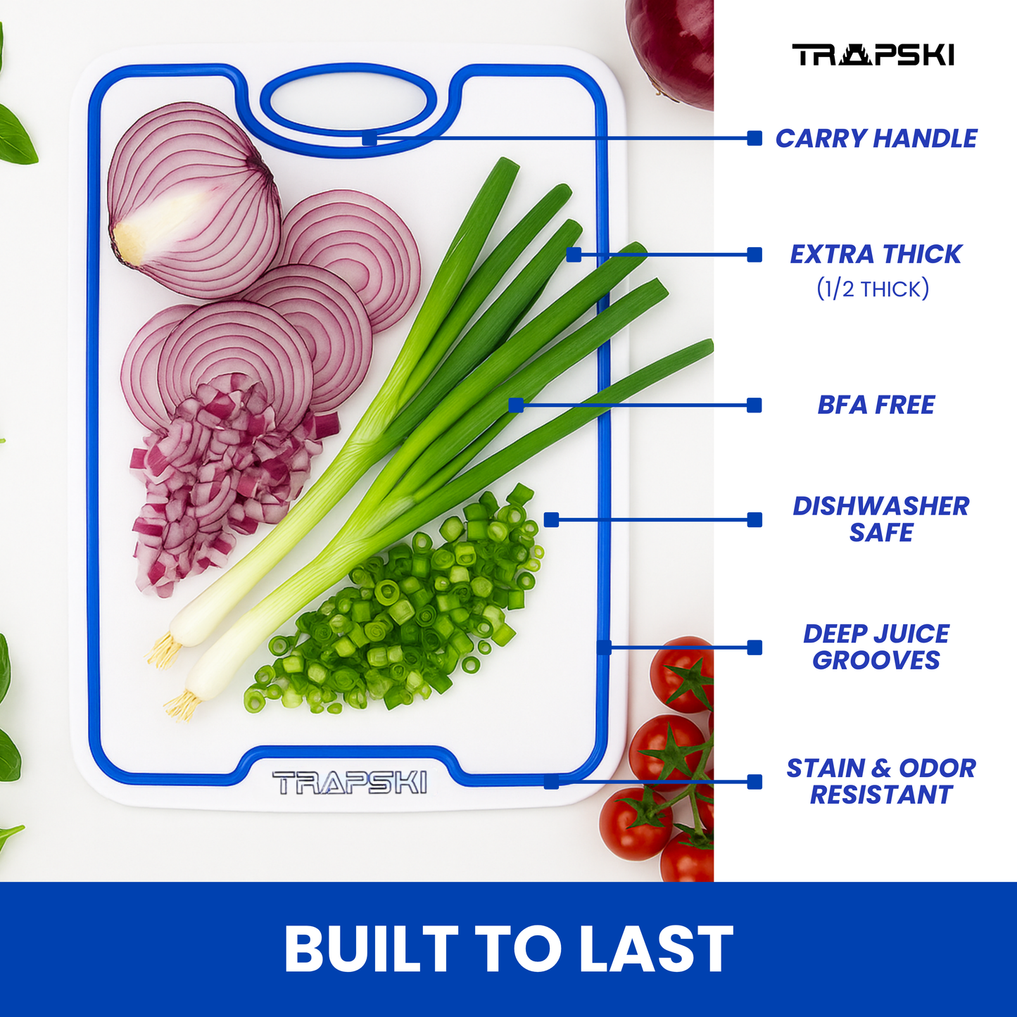 TRAPSKI Premium 1/2 Inch Thick HDPE Cutting Boards | Food-Grade Kitchen Prep Surface | Juice Grooves | Made in the USA TRAPSKI