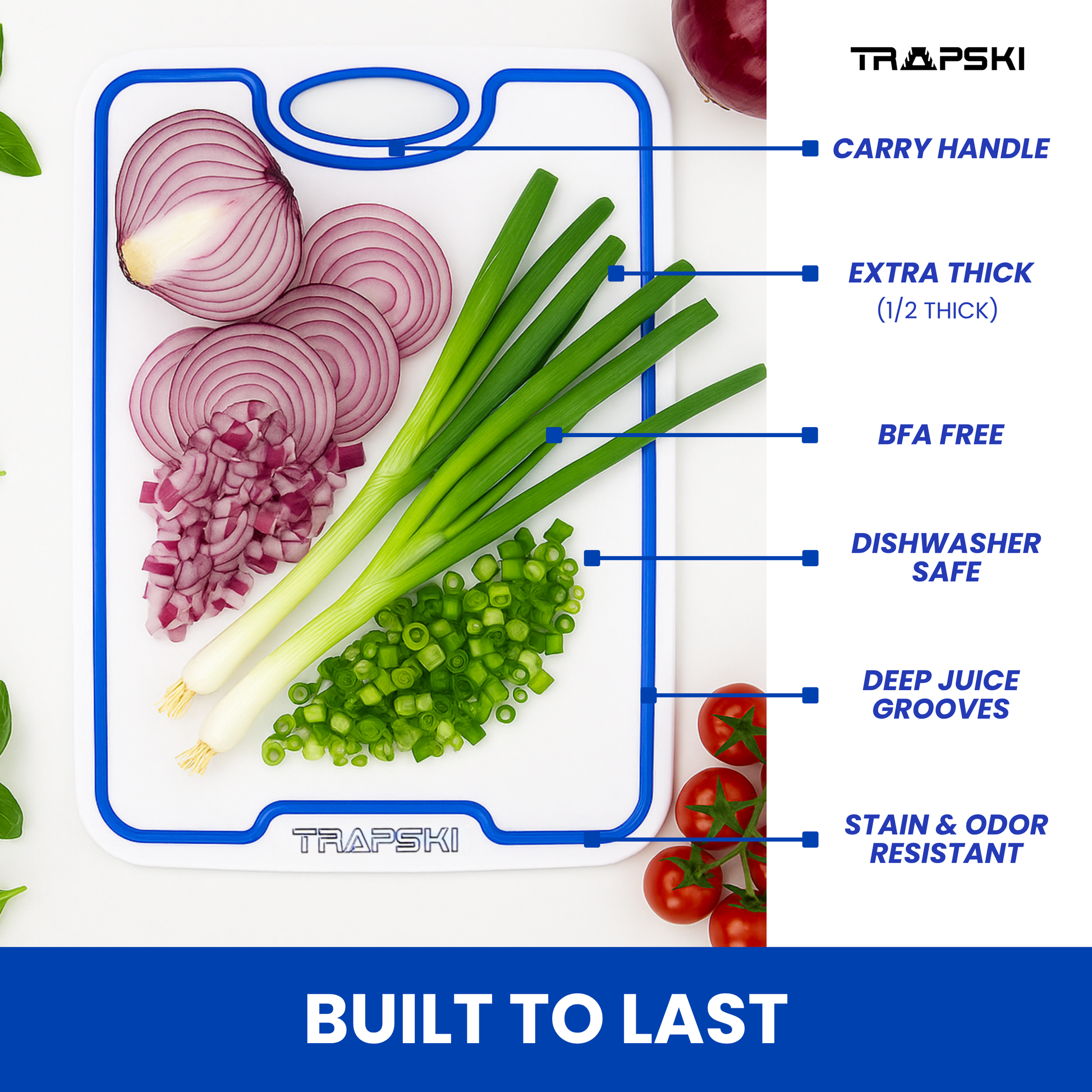 TRAPSKI Premium 1/2 Inch Thick HDPE Cutting Boards | Food-Grade Kitchen Prep Surface | Juice Grooves | Made in the USA TRAPSKI
