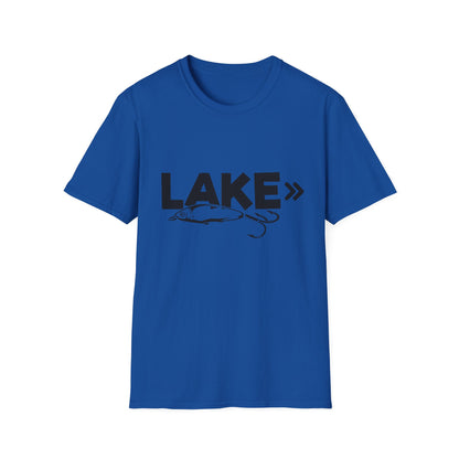 Lake Fishing T-Shirt — 'LAKE' with Bass Lure Graphic