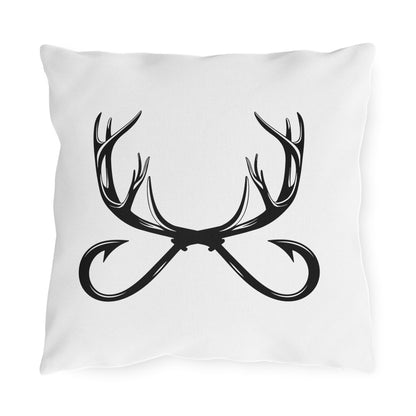 Rustic Deer Antler & Fishing Hook Logo Decorative Pillow