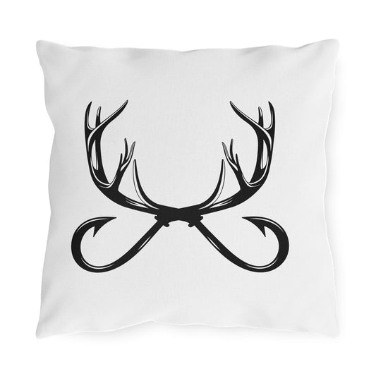 Rustic Deer Antler & Fishing Hook Logo Decorative Pillow