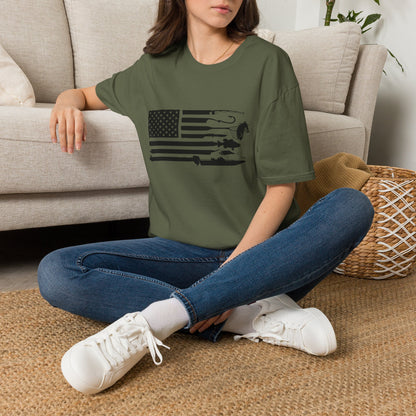 American Flag T-Shirt — Rods, Lures & Bass Silhouette