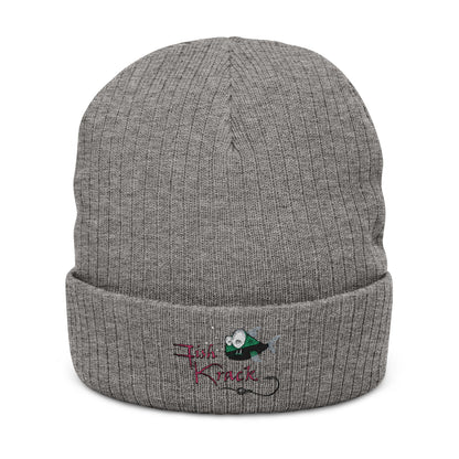 'Fish Krack' Ribbed Knit Beanie – Cozy Winter Skull & Rose Cuffed Hat