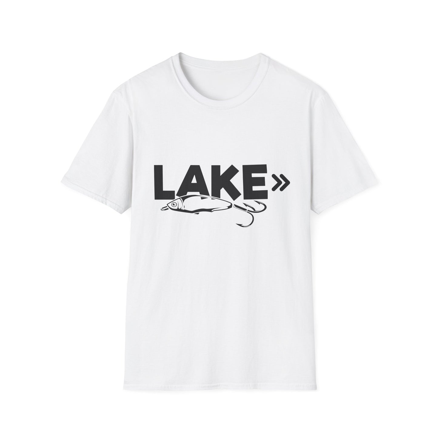 Lake Fishing T-Shirt — 'LAKE' with Bass Lure Graphic