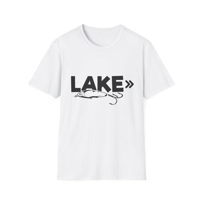Lake Fishing T-Shirt — 'LAKE' with Bass Lure Graphic