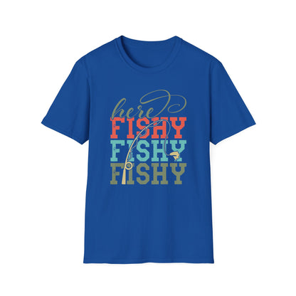 Here Fishy Fishy Fishing T-Shirt — Cute Retro Fishing Tee for Anglers