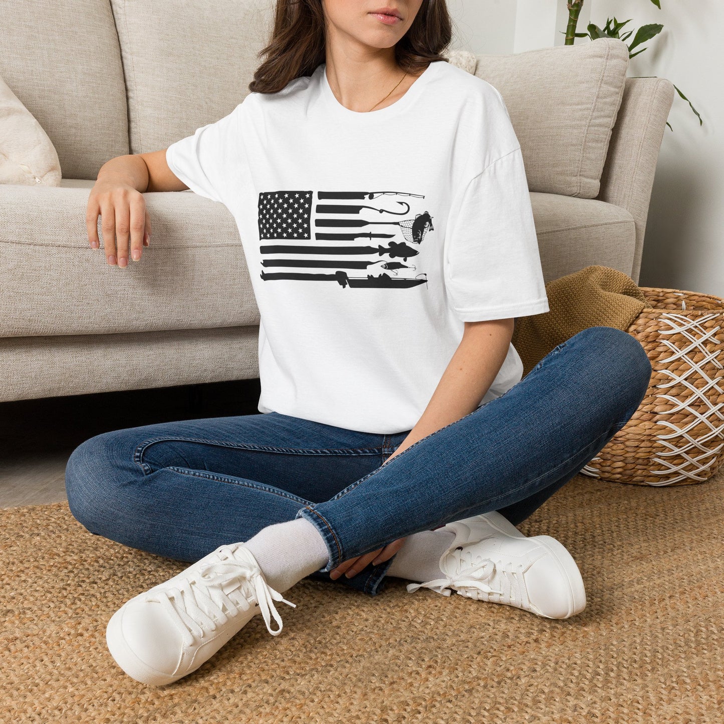 American Flag T-Shirt — Rods, Lures & Bass Silhouette