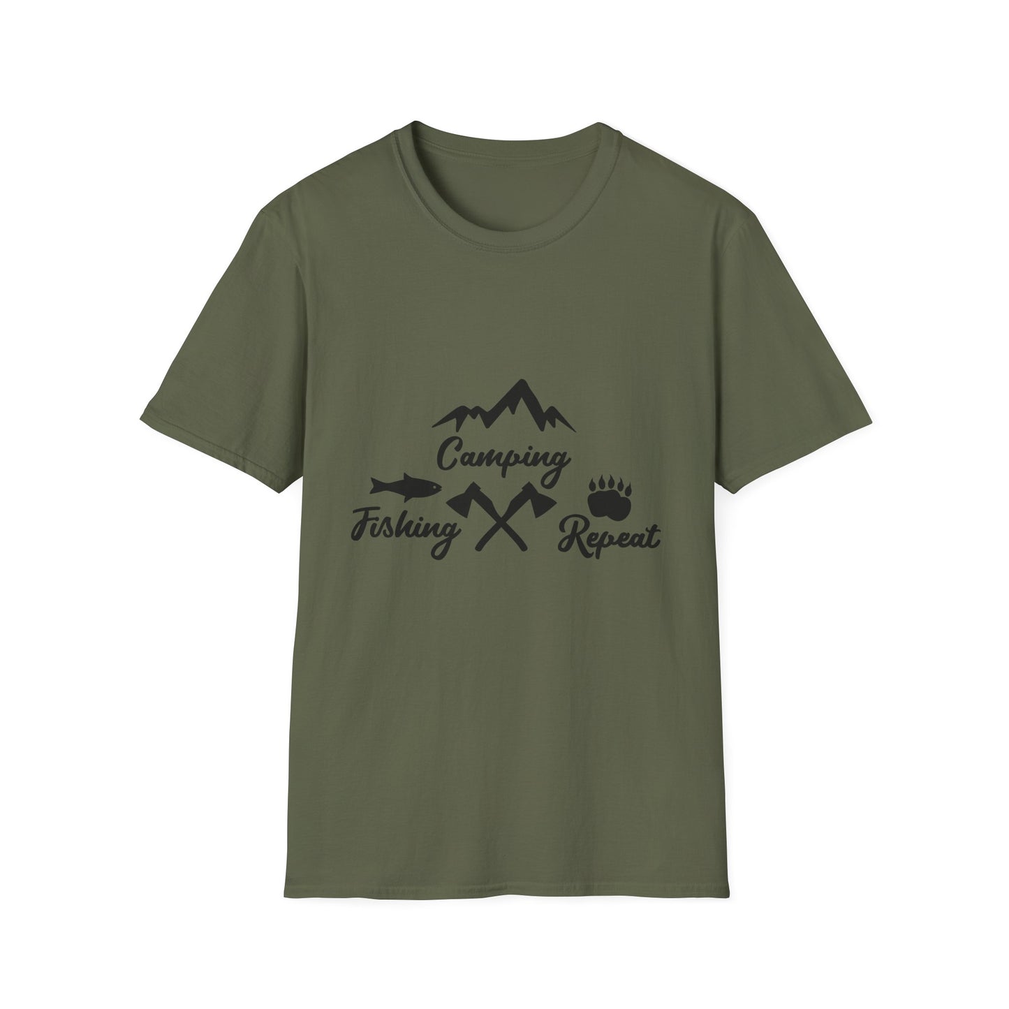Camping Fishing Repeat T-Shirt - Outdoor Adventure Shirt for Campers & Anglers