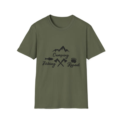 Camping Fishing Repeat T-Shirt - Outdoor Adventure Shirt for Campers & Anglers
