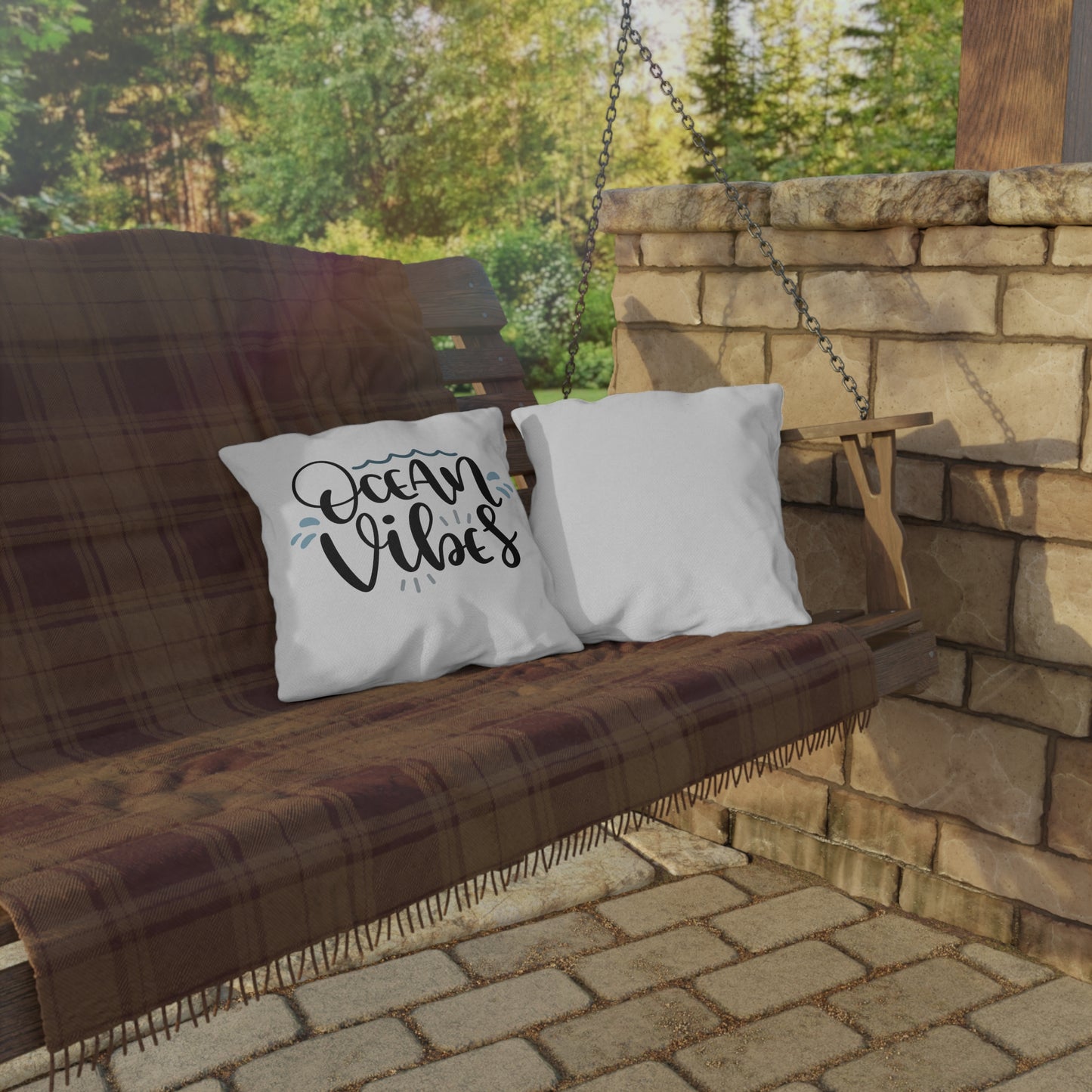 Ocean Vibes Outdoor Pillow — Beachy Coastal Decorative Throw Cushion