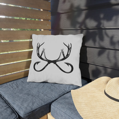 Rustic Deer Antler & Fishing Hook Logo Decorative Pillow