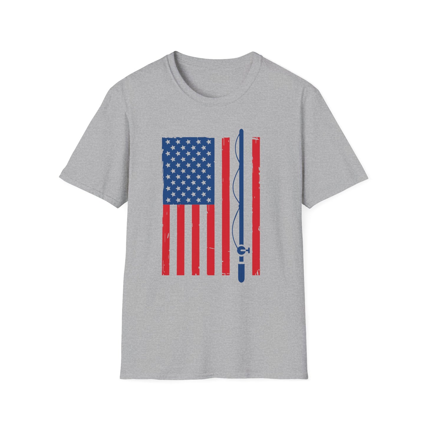 Fishing Flag T-Shirt — American Flag with Fishing Rod Graphic