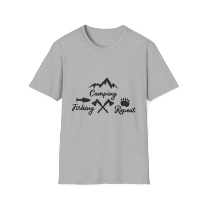 Camping Fishing Repeat T-Shirt - Outdoor Adventure Shirt for Campers & Anglers