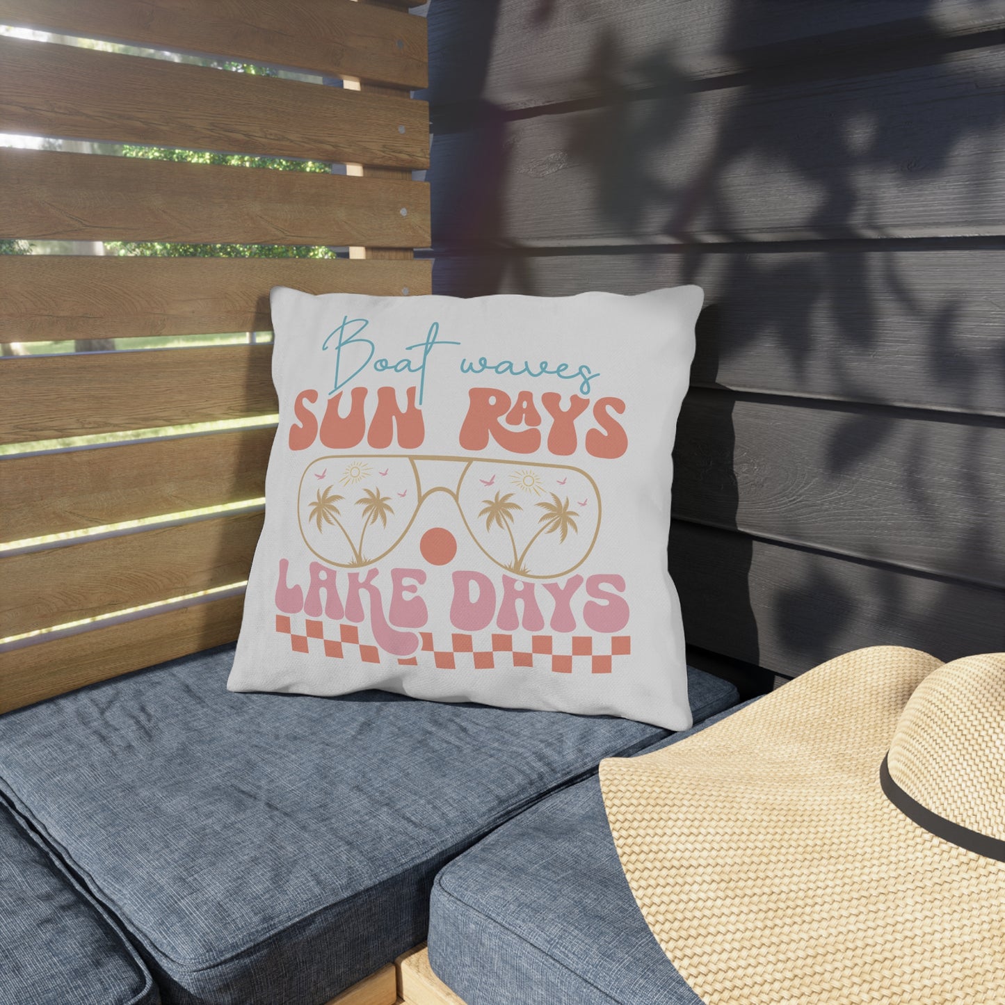 "Boat Waves Sun Rays Lake Days" Retro Beach Sunglasses Throw Pillow
