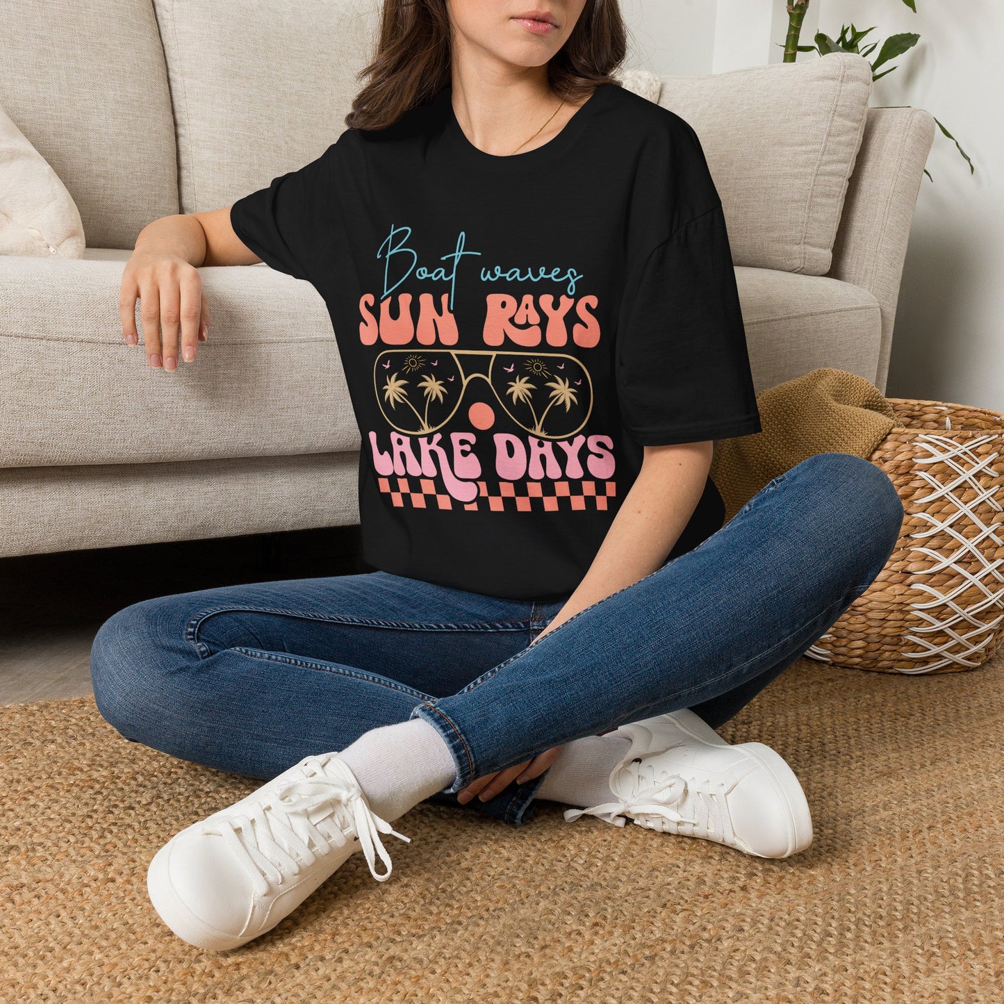"Boat Waves Sun Rays Lake Days" Vintage Beach Tee