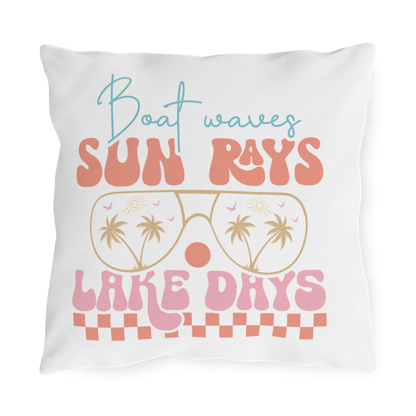 "Boat Waves Sun Rays Lake Days" Retro Beach Sunglasses Throw Pillow