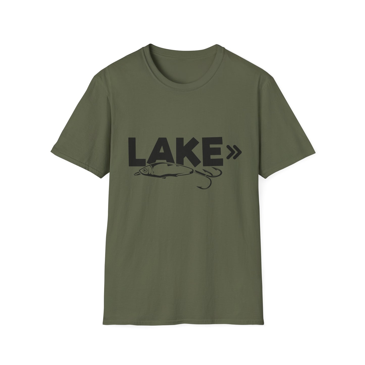 Lake Fishing T-Shirt — 'LAKE' with Bass Lure Graphic