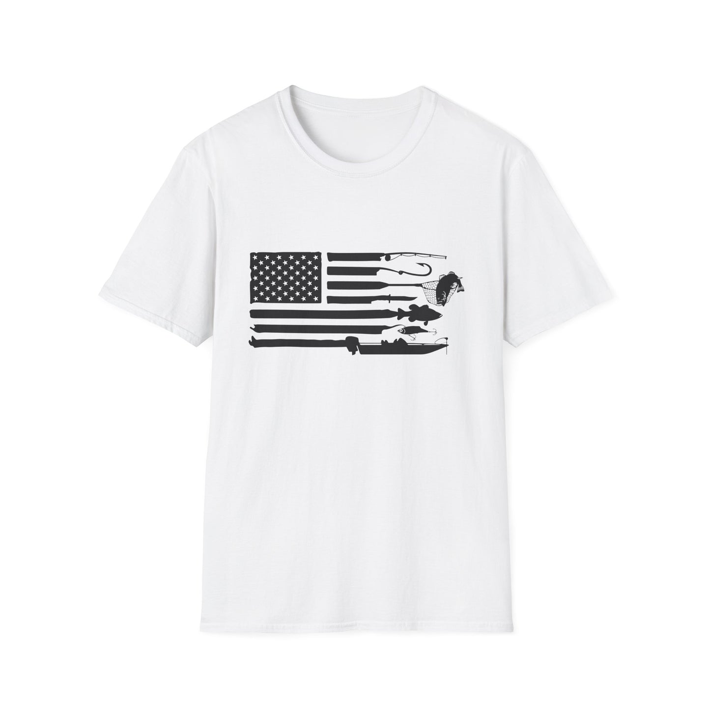 American Flag T-Shirt — Rods, Lures & Bass Silhouette