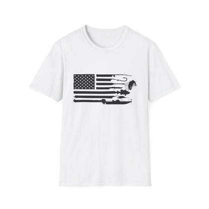 American Flag T-Shirt — Rods, Lures & Bass Silhouette