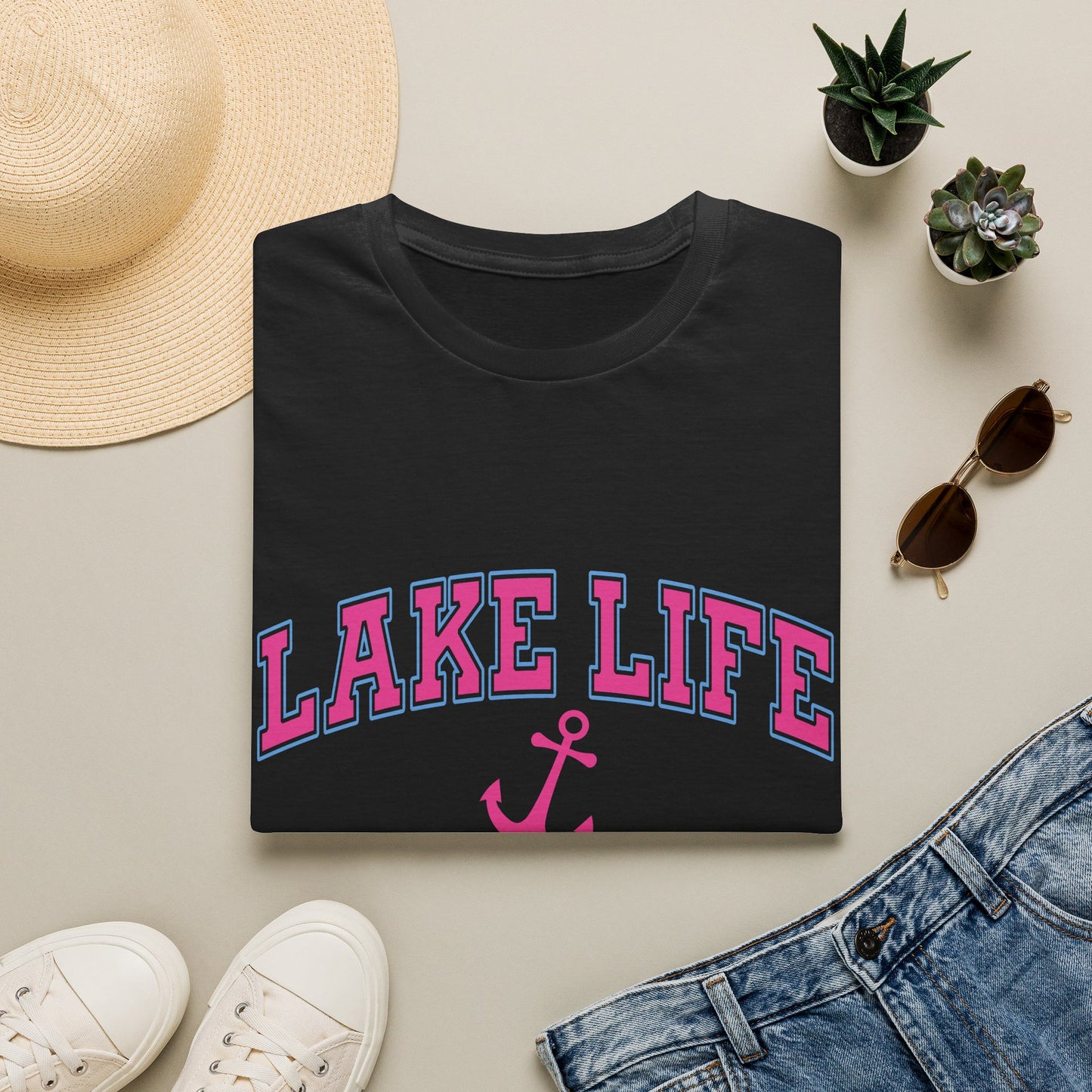 Lake Life T-Shirt — Pink Anchor Summer Tee