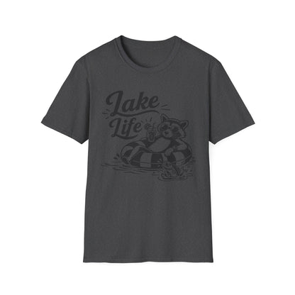 Lake Life T-Shirt — Raccoon Floating with Drink Graphic