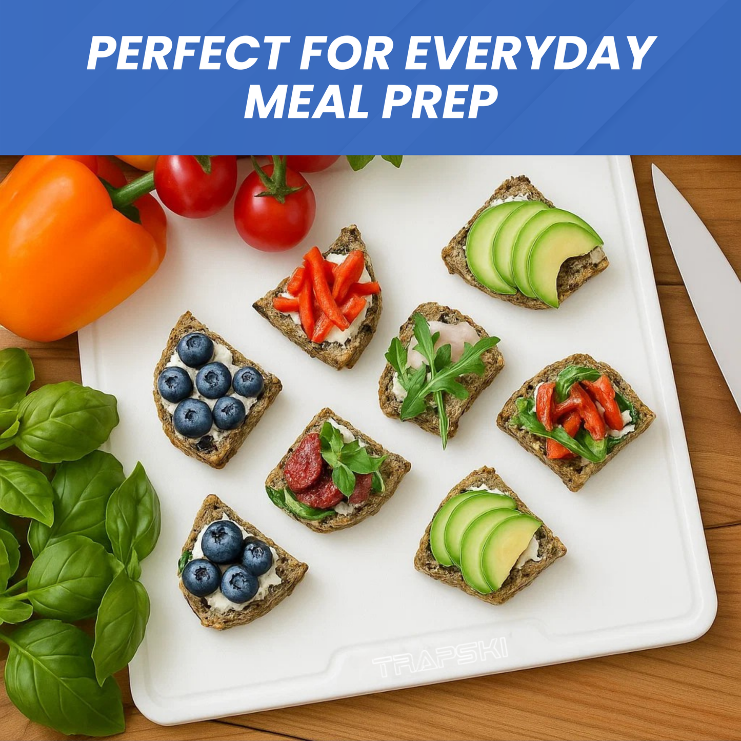 TRAPSKI Premium 1/2 Inch Thick HDPE Cutting Boards | Food-Grade Kitchen Prep Surface | Juice Grooves | Made in the USA TRAPSKI