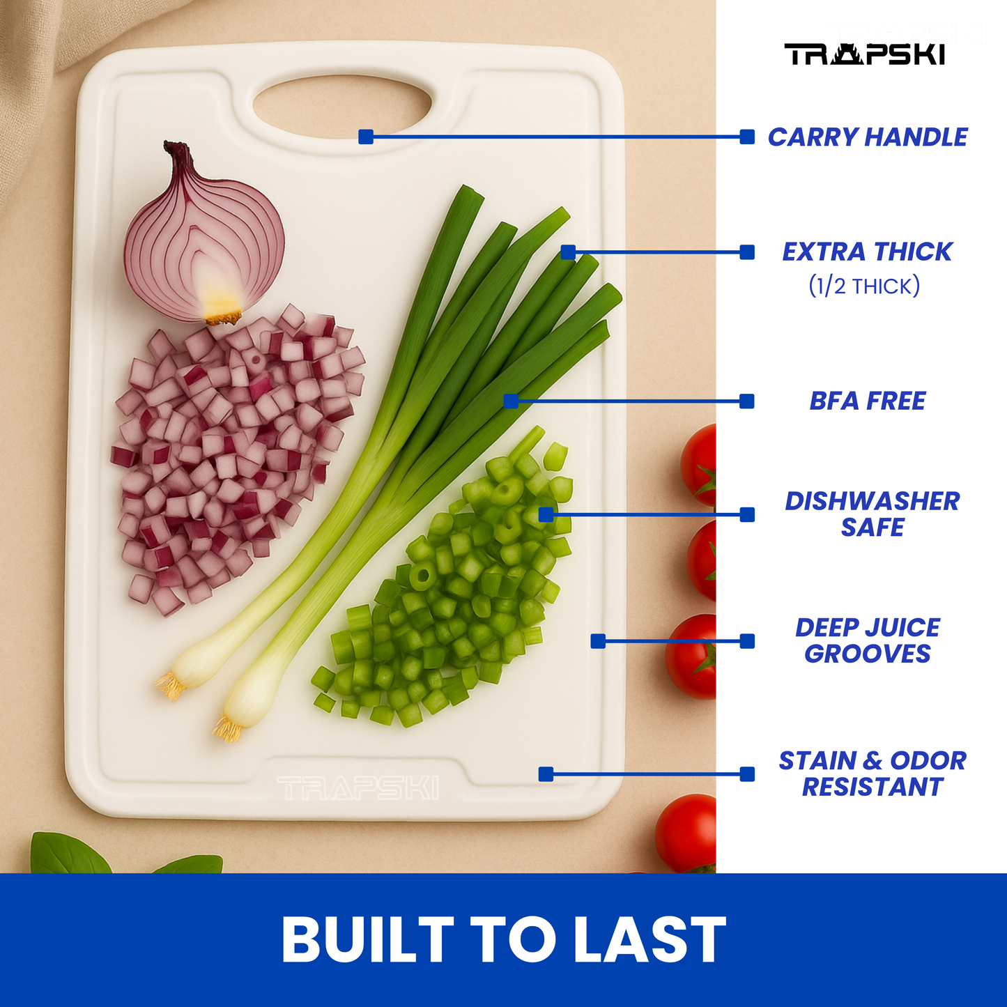 TRAPSKI Premium 1/2 Inch Thick HDPE Cutting Boards | Food-Grade Kitchen Prep Surface | Juice Grooves | Made in the USA TRAPSKI