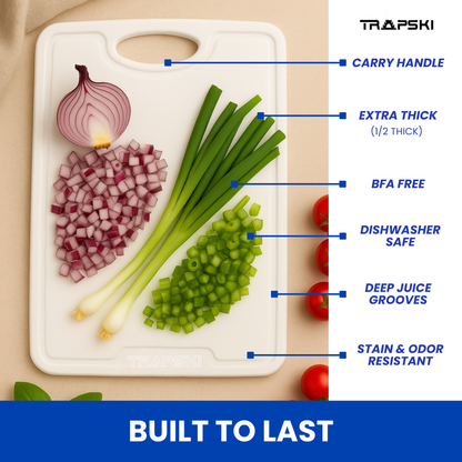 TRAPSKI Premium 1/2 Inch Thick HDPE Cutting Boards | Food-Grade Kitchen Prep Surface | Juice Grooves | Made in the USA TRAPSKI