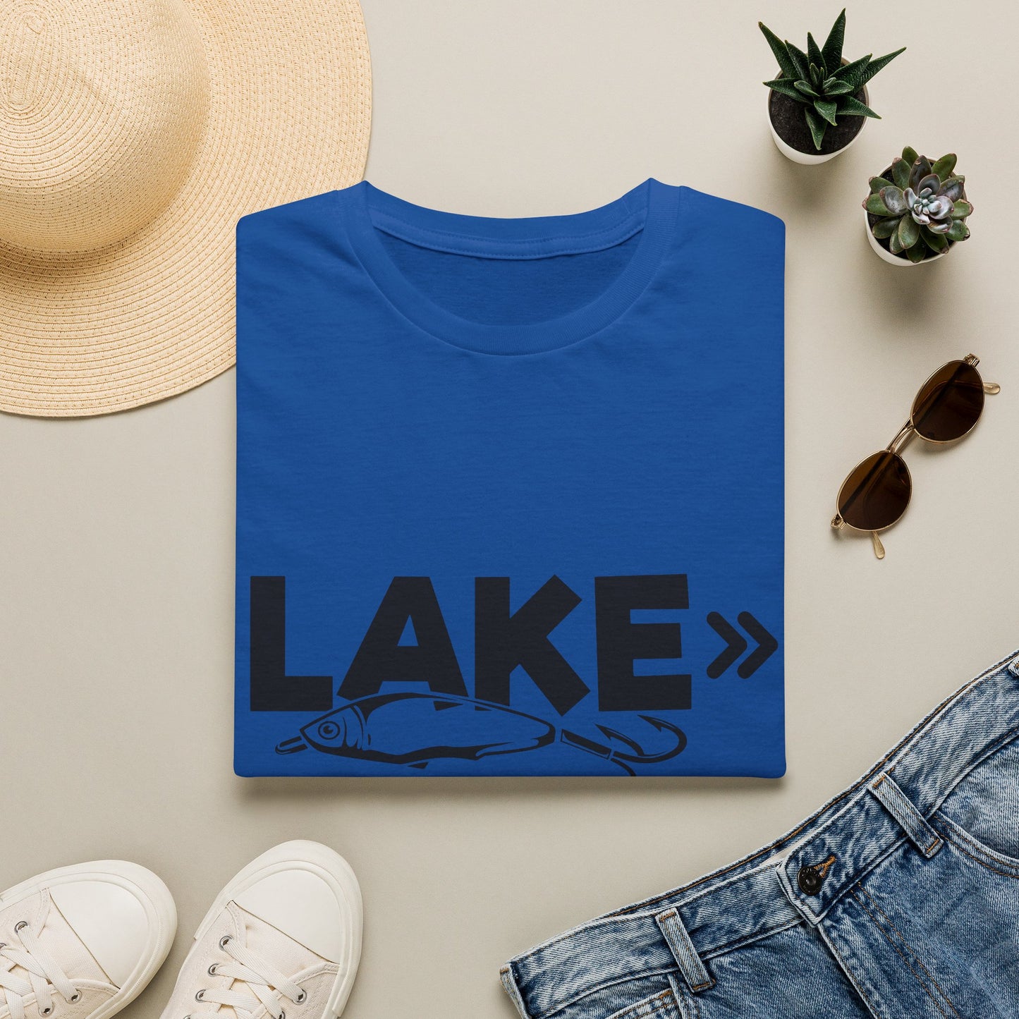 Lake Fishing T-Shirt — 'LAKE' with Bass Lure Graphic