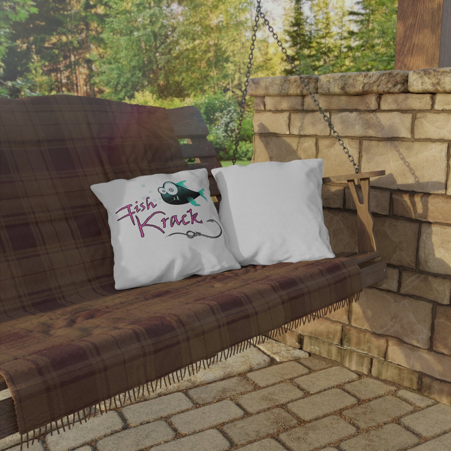 Fish Krack Outdoor Pillow — Graphic Decorative Pillow for Patio, Dock & Cabin