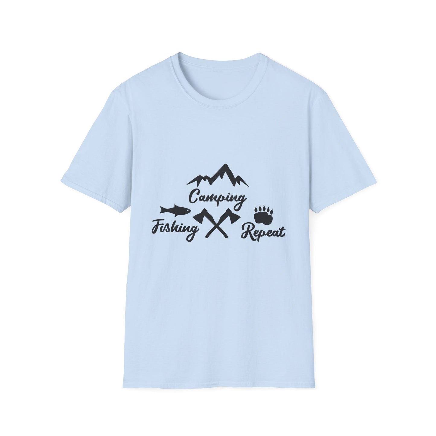 Camping Fishing Repeat T-Shirt - Outdoor Adventure Shirt for Campers & Anglers