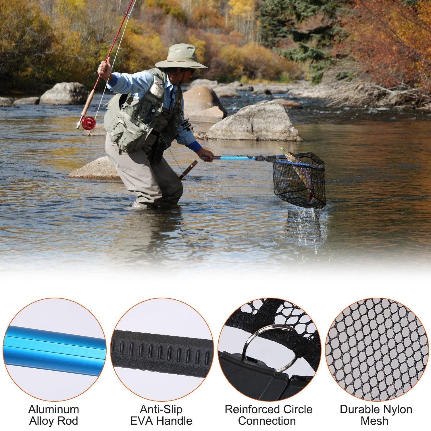 Foldable Fishing Net with Aluminum Handle and Nano Coating LJGDeals