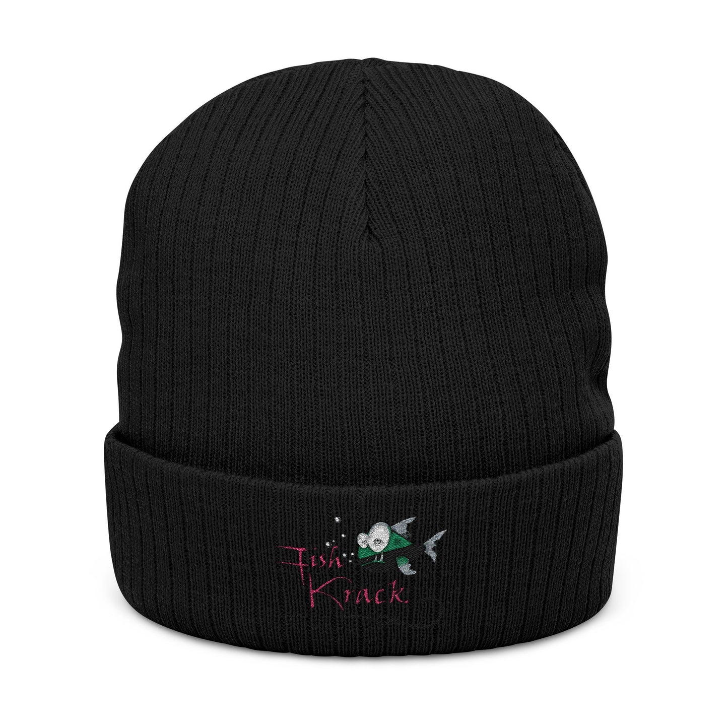 'Fish Krack' Ribbed Knit Beanie – Cozy Winter Skull & Rose Cuffed Hat